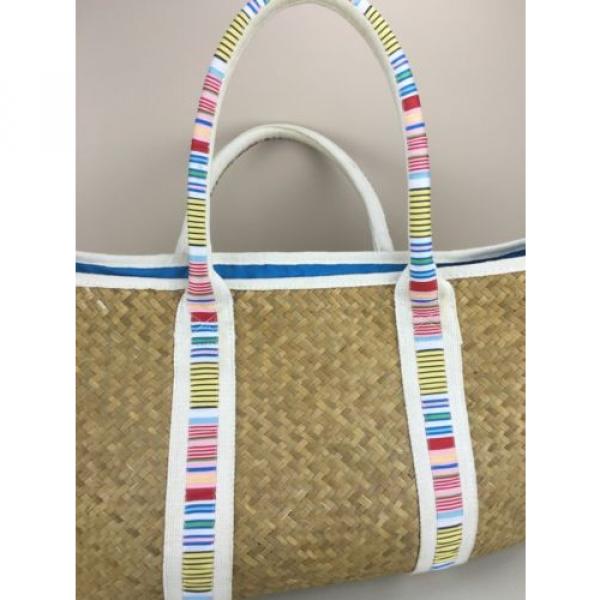 Woven Straw Large Shoulder Tote Purse Beach Bag with Cloth Handle Multi Colored #3 image