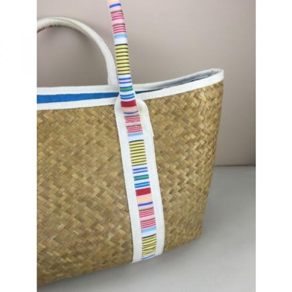 Woven Straw Large Shoulder Tote Purse Beach Bag with Cloth Handle Multi Colored #4 image