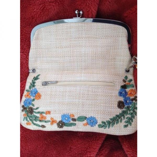 Rafe, NWOT, Floral Embroidered Straw Shoulder Bag, Beaded Chain Strap #5 image
