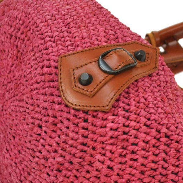 Auth BALENCIAGA Raffia Hand Tote Bag Pink Brown Straw Leather Vintage V03234 #4 image