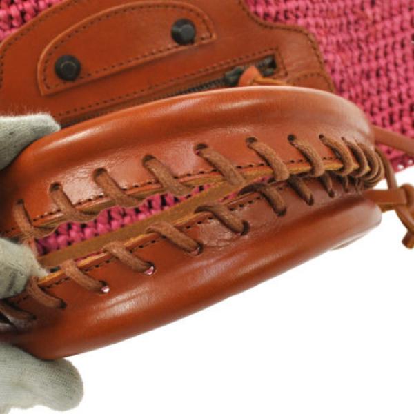 Auth BALENCIAGA Raffia Hand Tote Bag Pink Brown Straw Leather Vintage V03234 #5 image