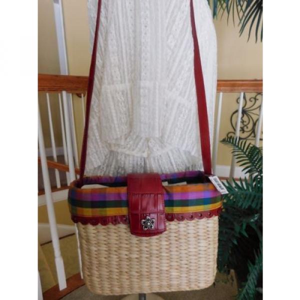 BRIGHTON Red Leather &amp; Straw Large Daisy  Shoulder Bucket Bag Purse NWT #1 image