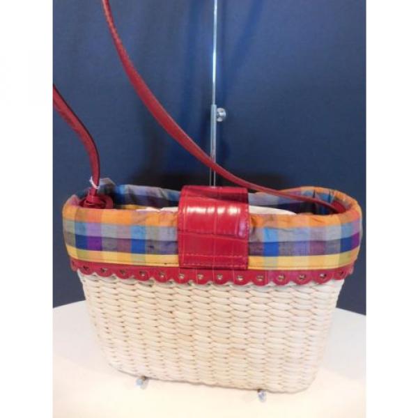 BRIGHTON Red Leather &amp; Straw Large Daisy  Shoulder Bucket Bag Purse NWT #3 image