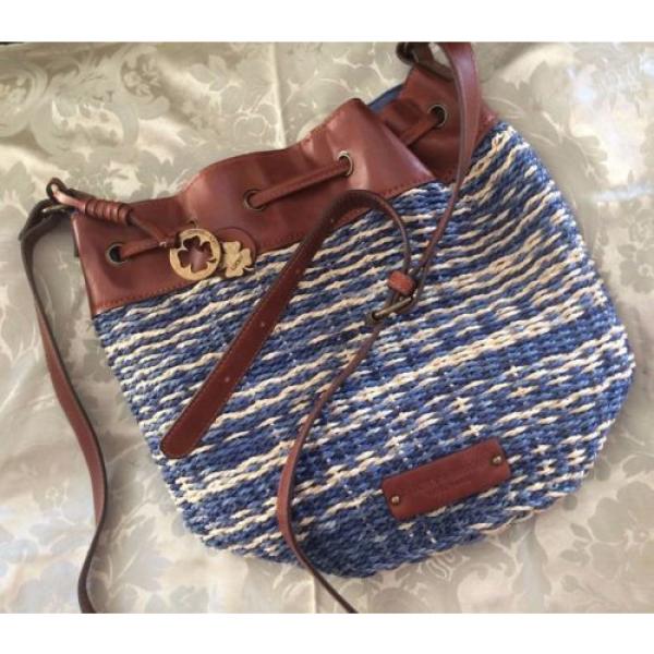 NWOT Lucky Brand Blue Straw &amp; Leather Bucket Bag #1 image