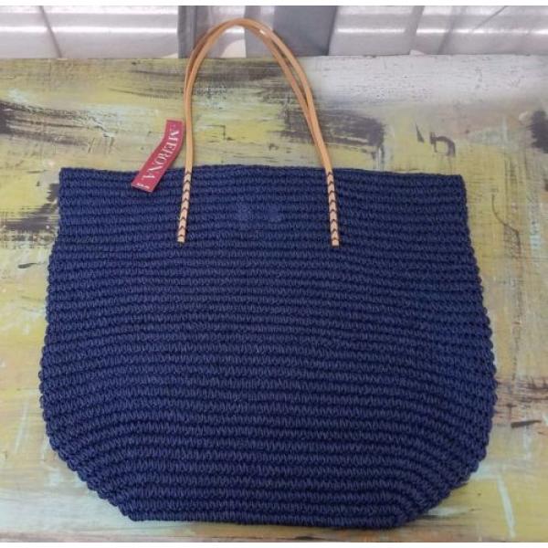 NWT New Merona Target Straw Paper Tote Bag Purse Solid Navy Blue $29.99 Retail #1 image