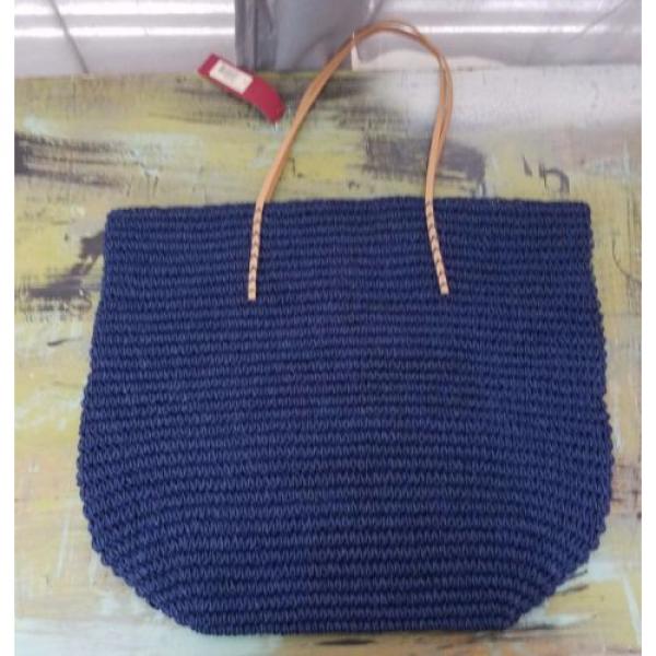 NWT New Merona Target Straw Paper Tote Bag Purse Solid Navy Blue $29.99 Retail #3 image