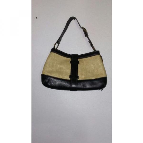 Coach Legacy Black Leather Natural Straw Buckle Latch Shoulder Bag L05K 105 #2 image