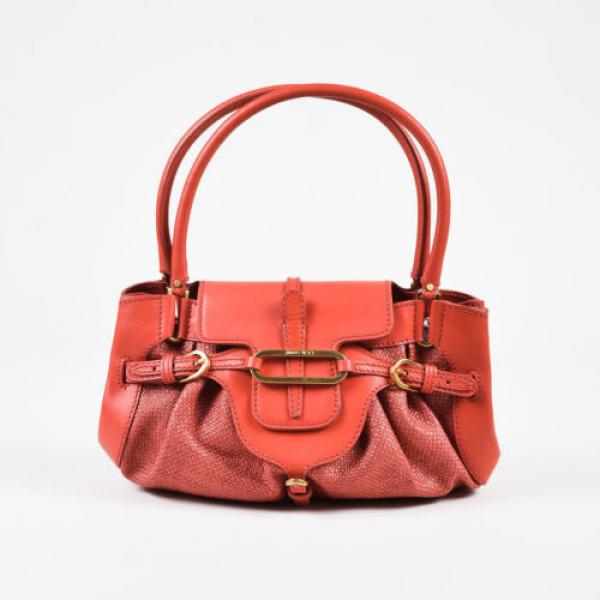 Jimmy Choo Red Woven Straw Leather Buckle &#034;Tulita&#034; Satchel Bag #1 image