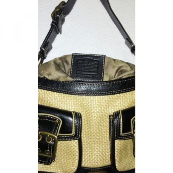Coach Legacy Black Leather Natural Straw Buckle Latch Shoulder Bag L05K 105 #3 image