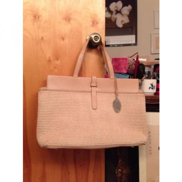 Elie Tahari Woven Straw And Tan Leather Tote Shoulder Hand Bag #1 image