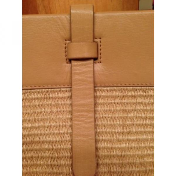 Elie Tahari Woven Straw And Tan Leather Tote Shoulder Hand Bag #3 image