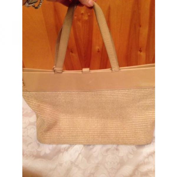 Elie Tahari Woven Straw And Tan Leather Tote Shoulder Hand Bag #4 image