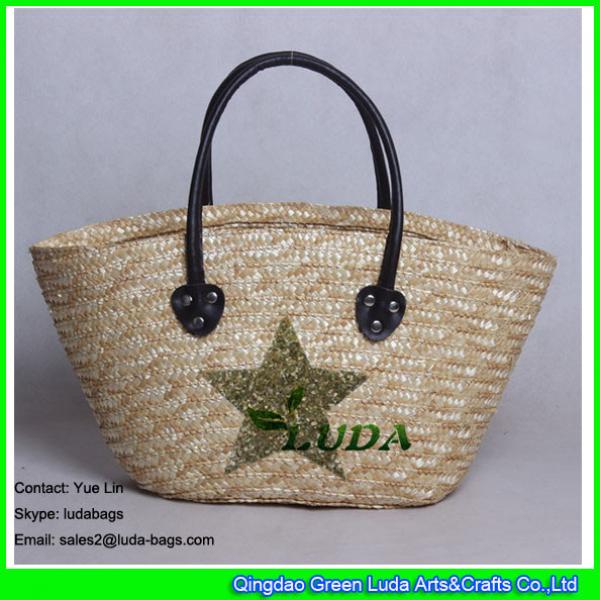 LDMC-007 golden sequins star triming natural woven straw totes #1 image