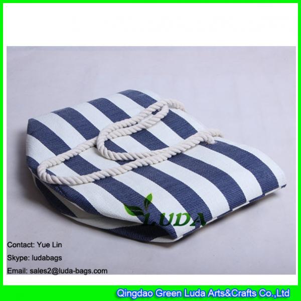 LDZB-005 cotton rope handles tote bag striped paper beach straw bags #1 image