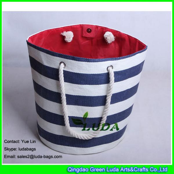 LDZB-005 cotton rope handles tote bag striped paper beach straw bags #2 image