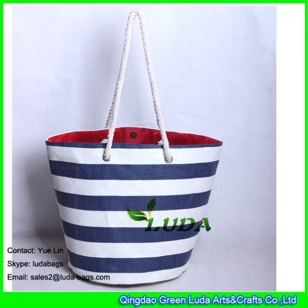 LDZB-005 cotton rope handles tote bag striped paper beach straw bags #3 image