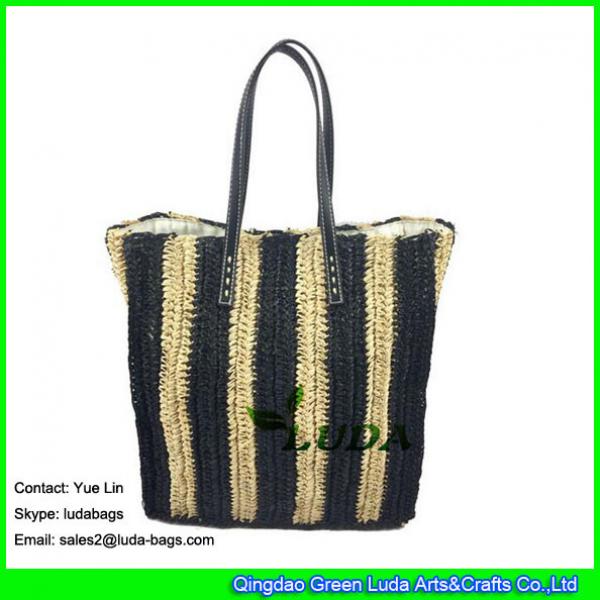 LDLF-053 wholesale crochet handbag striped raffia knitting straw tote bag #1 image