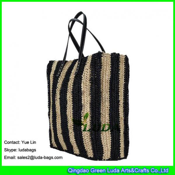LDLF-053 wholesale crochet handbag striped raffia knitting straw tote bag #2 image