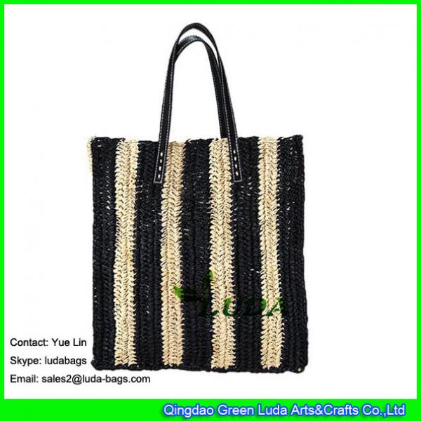 LDLF-053 wholesale crochet handbag striped raffia knitting straw tote bag #3 image