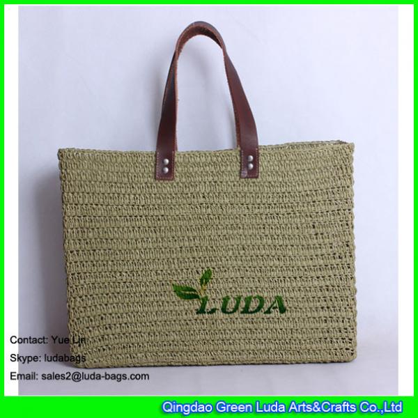 LDZS-001 Solid Beach Bag hand knitting paper straw tote bag for lady #1 image