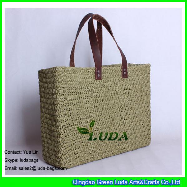 LDZS-001 Solid Beach Bag hand knitting paper straw tote bag for lady #2 image