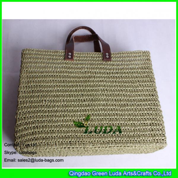 LDZS-001 Solid Beach Bag hand knitting paper straw tote bag for lady #3 image