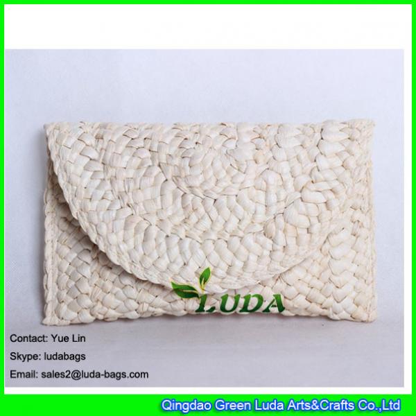 LDYP-052 retail lady fashion evening handbag ice cream color cornhusk straw handmade woven clutches #2 image