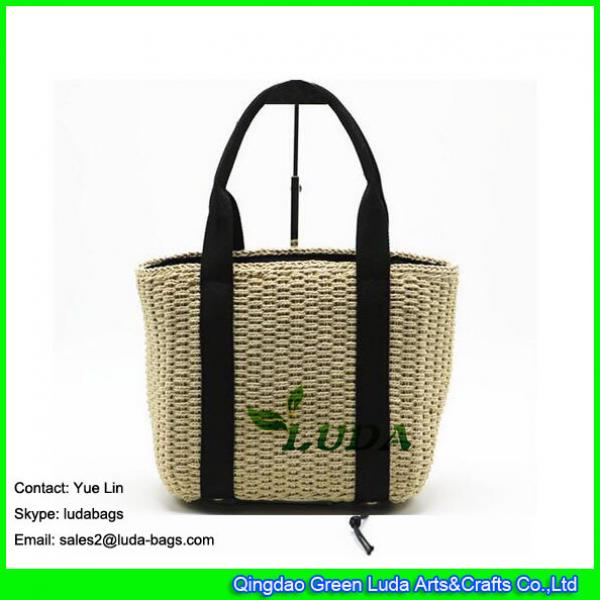 LDZS-033 2017 new designer handbag black fabric handles lady paper straw bags #1 image