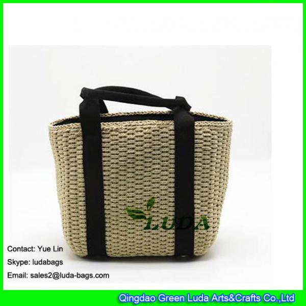 LDZS-033 2017 new designer handbag black fabric handles lady paper straw bags #2 image