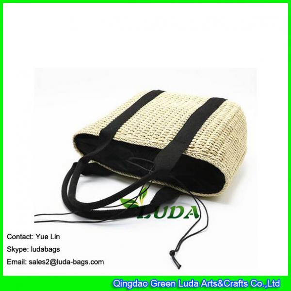 LDZS-033 2017 new designer handbag black fabric handles lady paper straw bags #3 image
