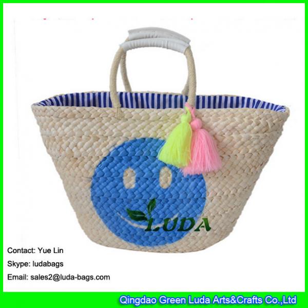 LDYP-013 smile face painted tote straw bag #1 image