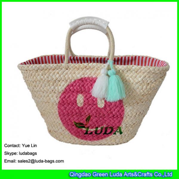 LDYP-013 smile face painted tote straw bag #2 image
