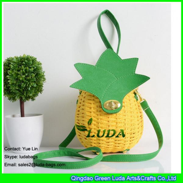 LDTT-002 bright yelow pineapple shape rattan beach bag hand-woven cross-body straw purse #1 image