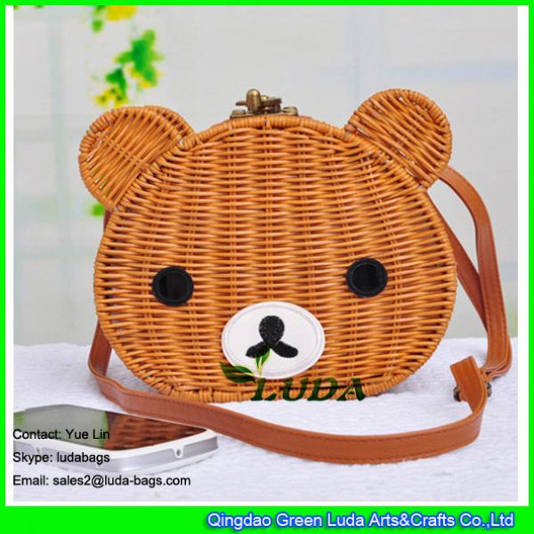 LDTT-003 cute bear rattan handbag hand-woven summer beach straw bags for children #1 image