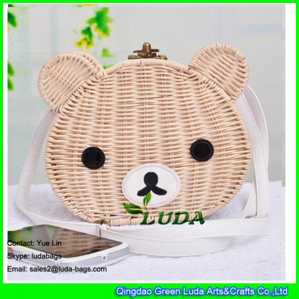 LDTT-003 cute bear rattan handbag hand-woven summer beach straw bags for children #2 image
