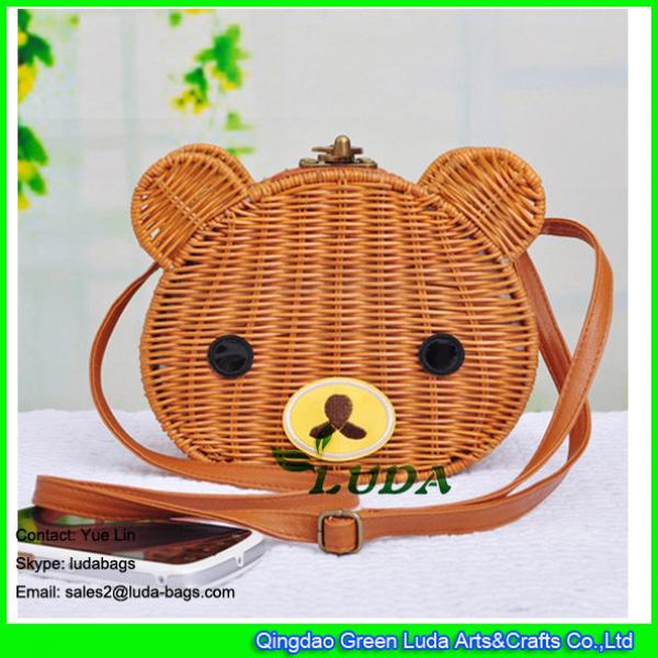 LDTT-003 cute bear rattan handbag hand-woven summer beach straw bags for children #3 image