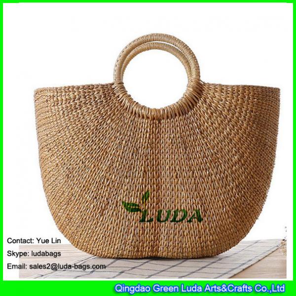 LDHC-006 natural shopper bag summer beach lady straw bags with pom poms #3 image