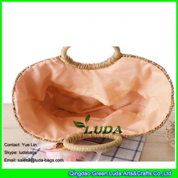 LDHC-006 natural shopper bag summer beach lady straw bags with pom poms #4 image