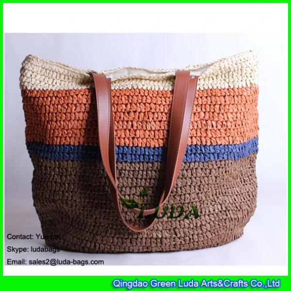 LDZS-025 extra large tote bag striped crochetting paper straw beach bags #1 image