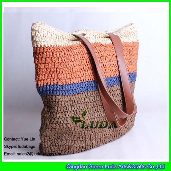LDZS-025 extra large tote bag striped crochetting paper straw beach bags #2 image