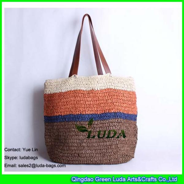 LDZS-025 extra large tote bag striped crochetting paper straw beach bags #3 image