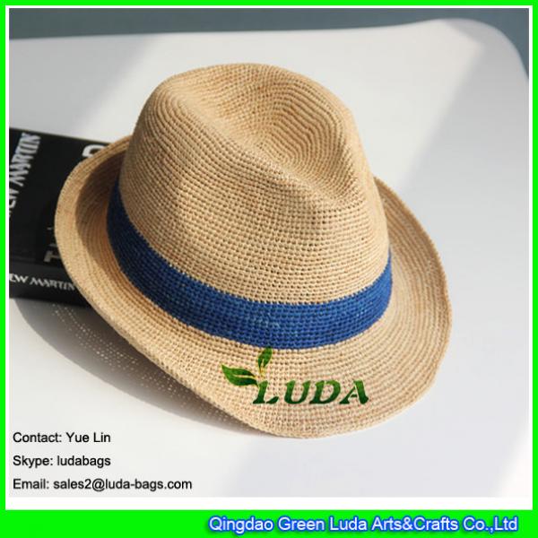 LDMZ-004 2017 new design jazz hat navy blue striped raffia straw hats #3 image