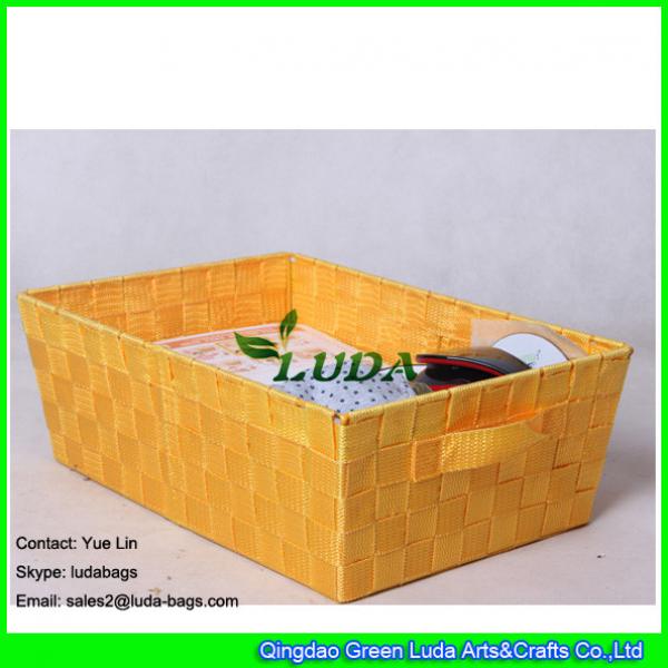 LDKZ-003 bright yellow storage tote woven strap shelf storage basket with handles #1 image