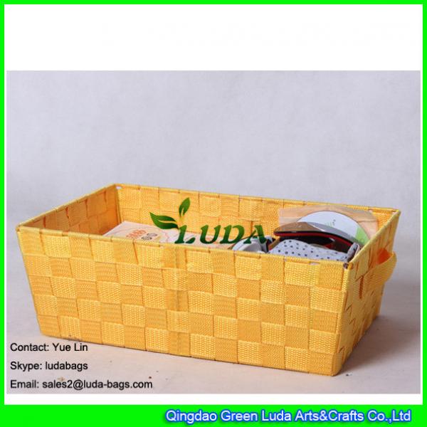 LDKZ-003 bright yellow storage tote woven strap shelf storage basket with handles #2 image