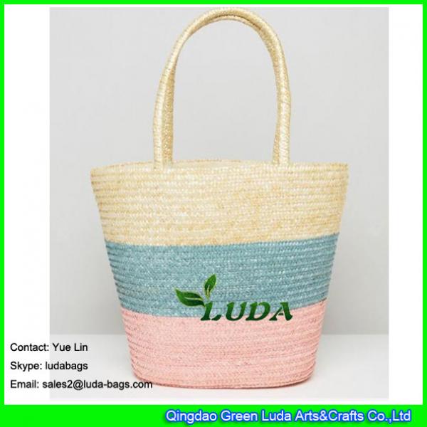 LDMC-023 2017 summer new colorful tote bag striped wheat straw bags for lady #2 image
