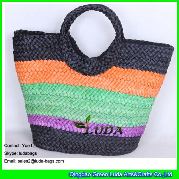 LDYP-005 cestal ninas playa camiceta blanca manga larga ninos cornhusk make colorful lady hobo straw bag #2 image