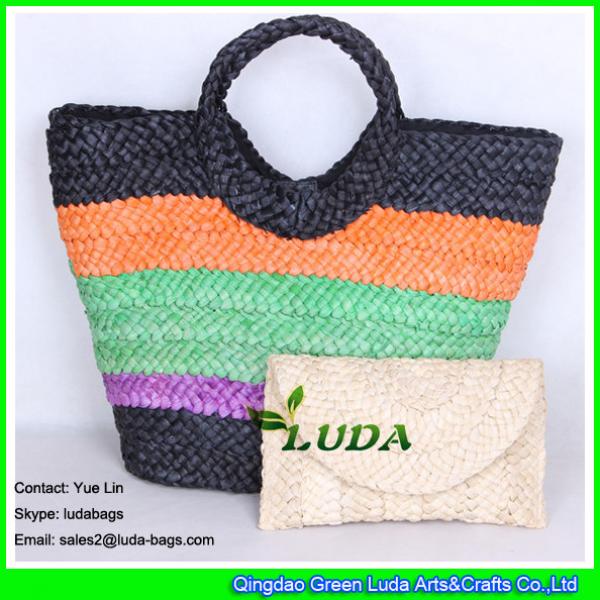 LDYP-005 cestal ninas playa camiceta blanca manga larga ninos cornhusk make colorful lady hobo straw bag #3 image