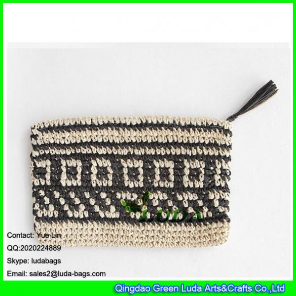 LDZS-059 women fashion crochet clutch bag tassel paper straw knitted handbags #1 image