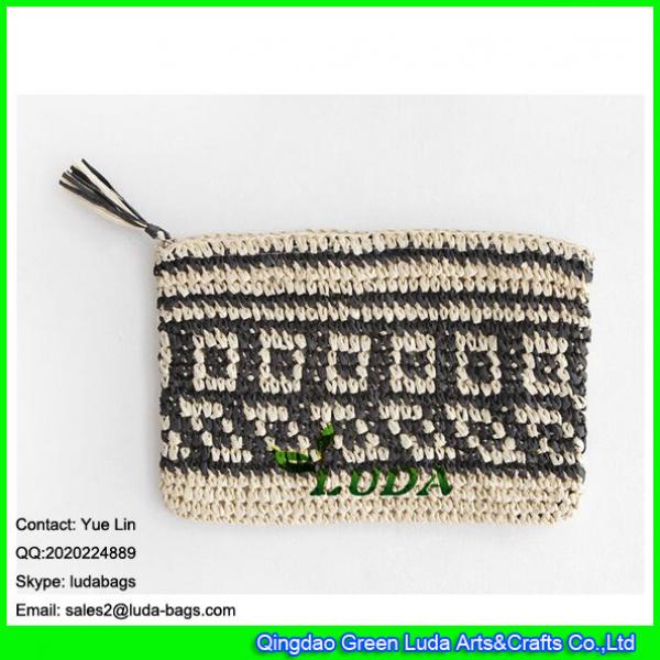 LDZS-059 women fashion crochet clutch bag tassel paper straw knitted handbags #2 image