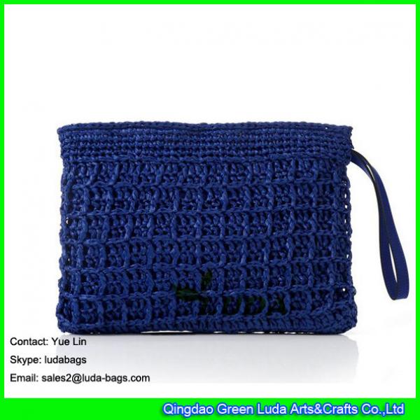 LDLF-074 2017 new designer straw handbags light blue women raffia clutch #1 image